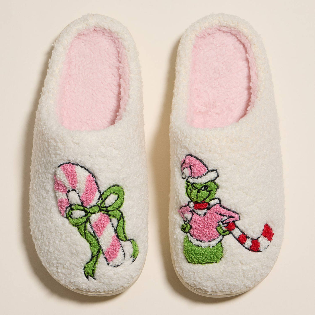 Whimsical Green Monster Slippers with Candy Cane Embroidery for Christmas Gift: IVPK / M(40-41)