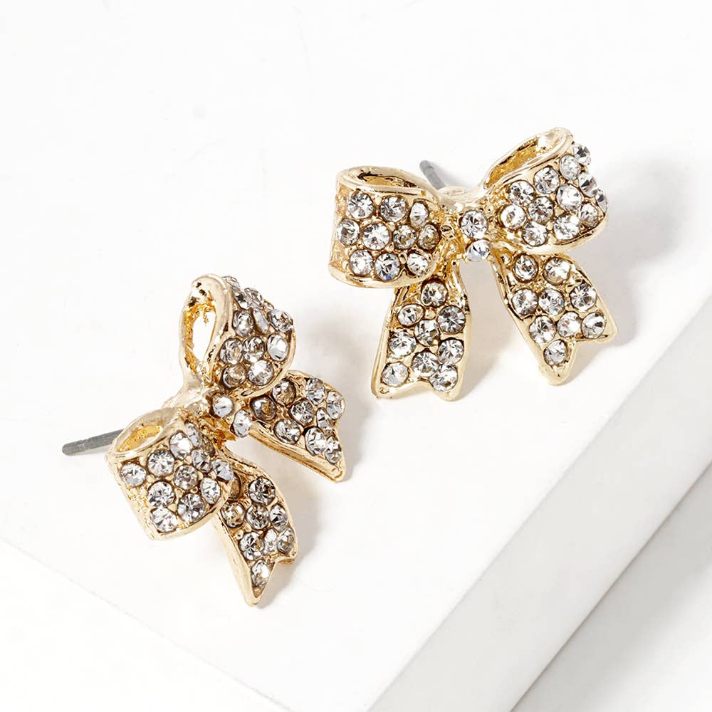 Crystal Rhinestone Pave Bow Stud Earrings
: Gold Clear