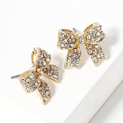 Crystal Rhinestone Pave Bow Stud Earrings
: Gold Clear