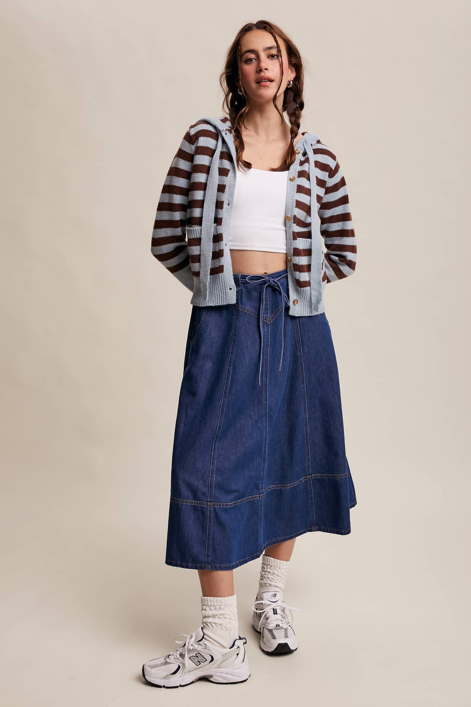 Striped Knit Hoodie Cardigan