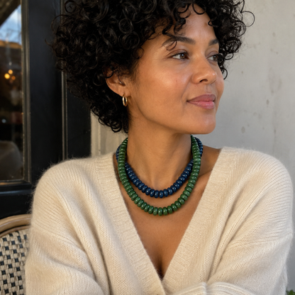 Ellison+Young Modern Resin Beaded Statement Necklace: Indigo Swirl