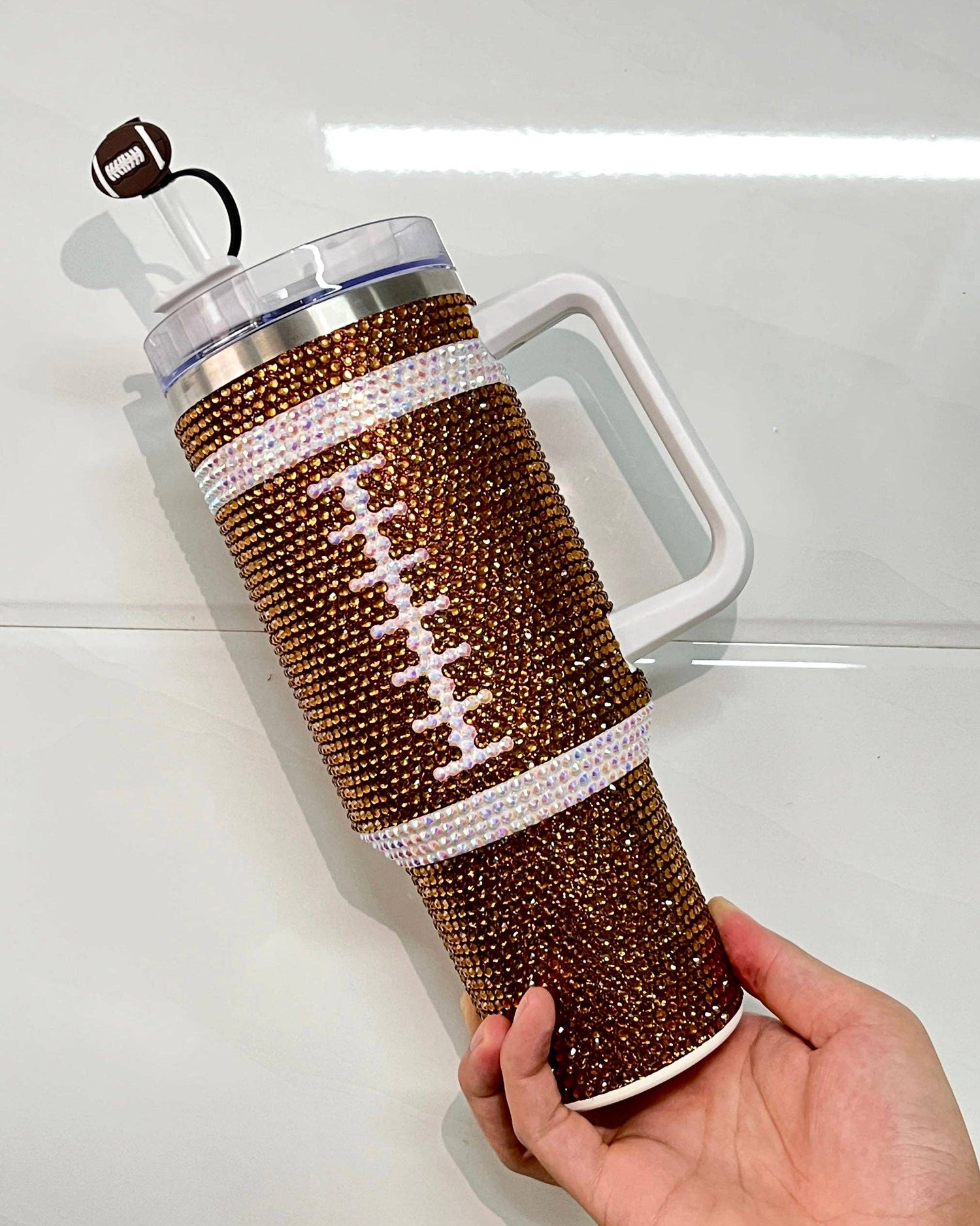 Brown Crystal Football &quot;Blinged Out&quot; 40 Oz. Tumbler