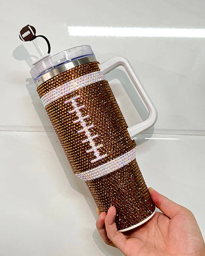Brown Crystal Football &quot;Blinged Out&quot; 40 Oz. Tumbler