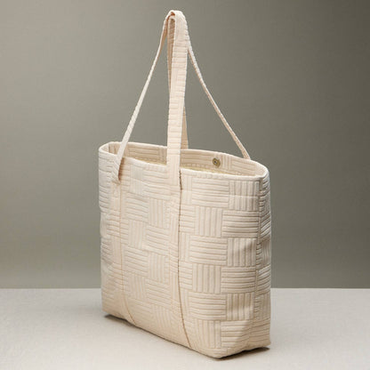 Quilted Tote Bag with Woven Texture: Light Blue / One / 5AG78035