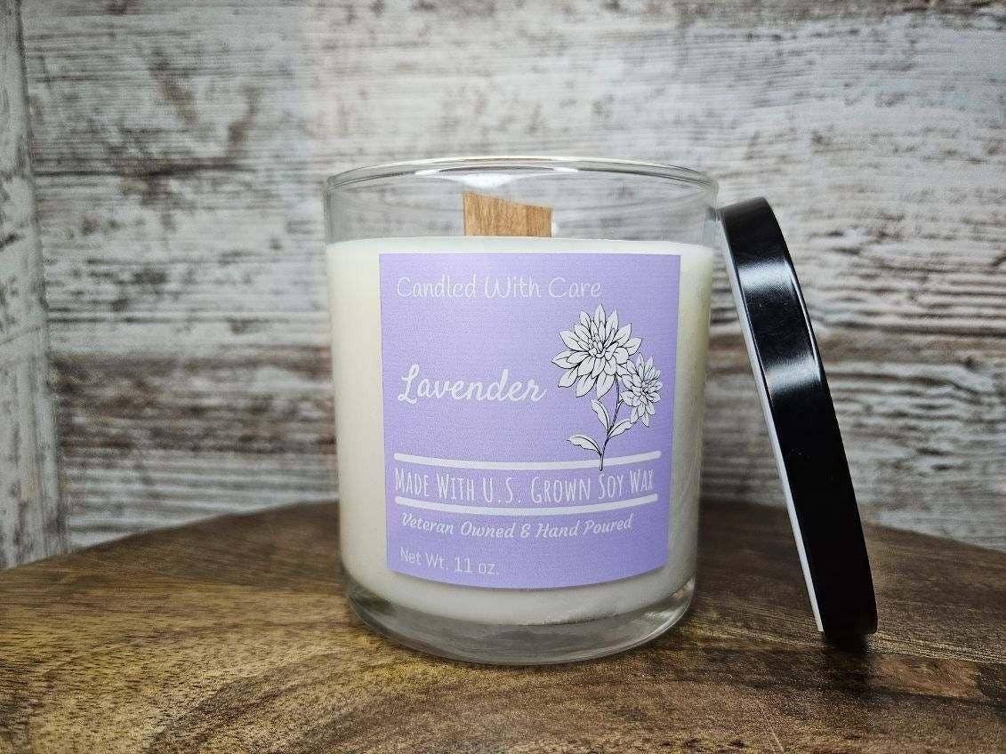 Lavender Soy Wax Aromatherapy Candle with Wood Wick: 11 oz.