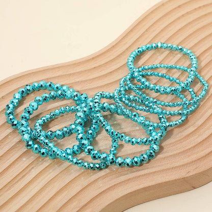 9PCS - Faceted Beaded Stretch Multi Layered Bracelets: Aqua