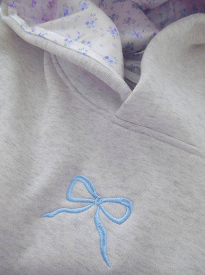 Bow Pattern Floral Hooded Sweatshirt: Pink / M