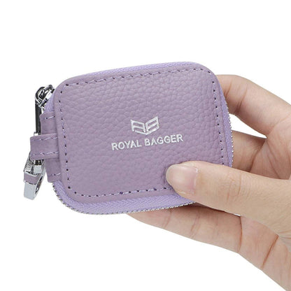 2901 Leather Earphone Pouch with Keychain: Light Grey