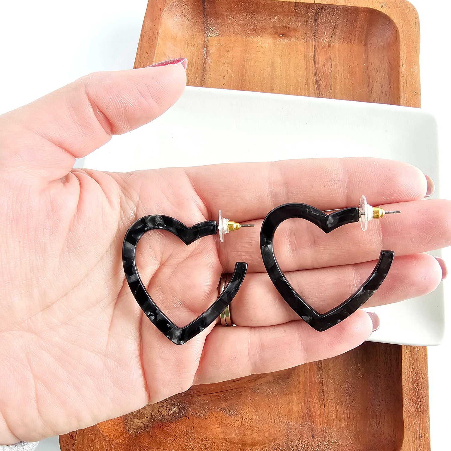 Heart Hoops - Black // Valentine&