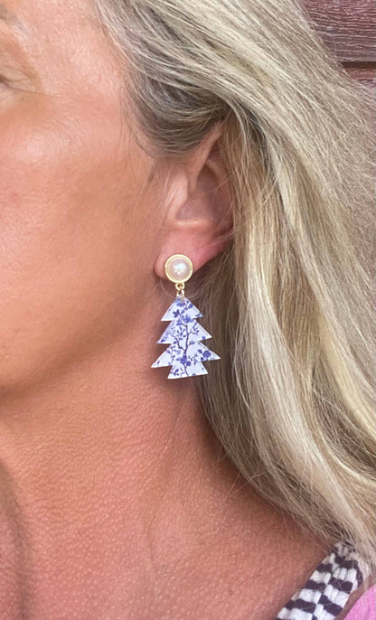 Blue Willow Festive Holiday Tree Earrings: Small 1.5&quot;