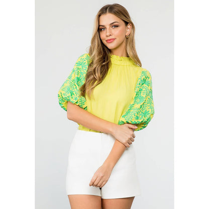 THML Embroidered Sleeve Top: YELLOW