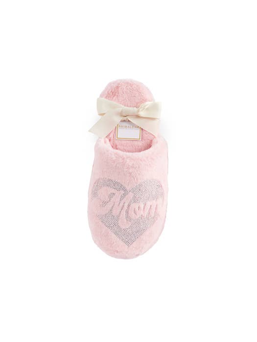 &quot;MOM&quot; HEART SLIPPERS,BLUSH: S/M
