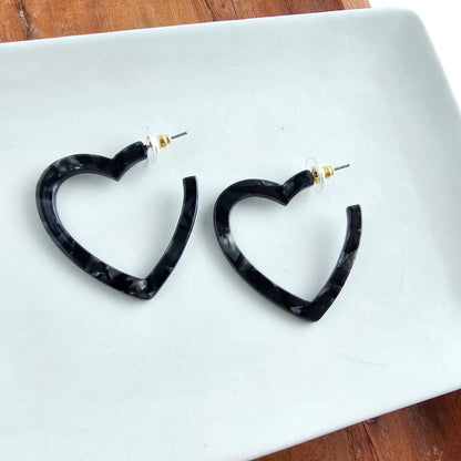 Heart Hoops - Black // Valentine&