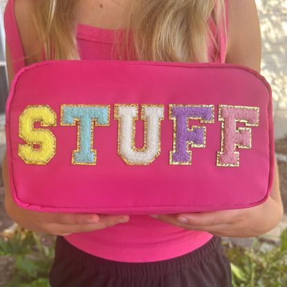 Cosmetic or Toiletry Bag with Varsity Letter Patches: Light Blue with CHEER