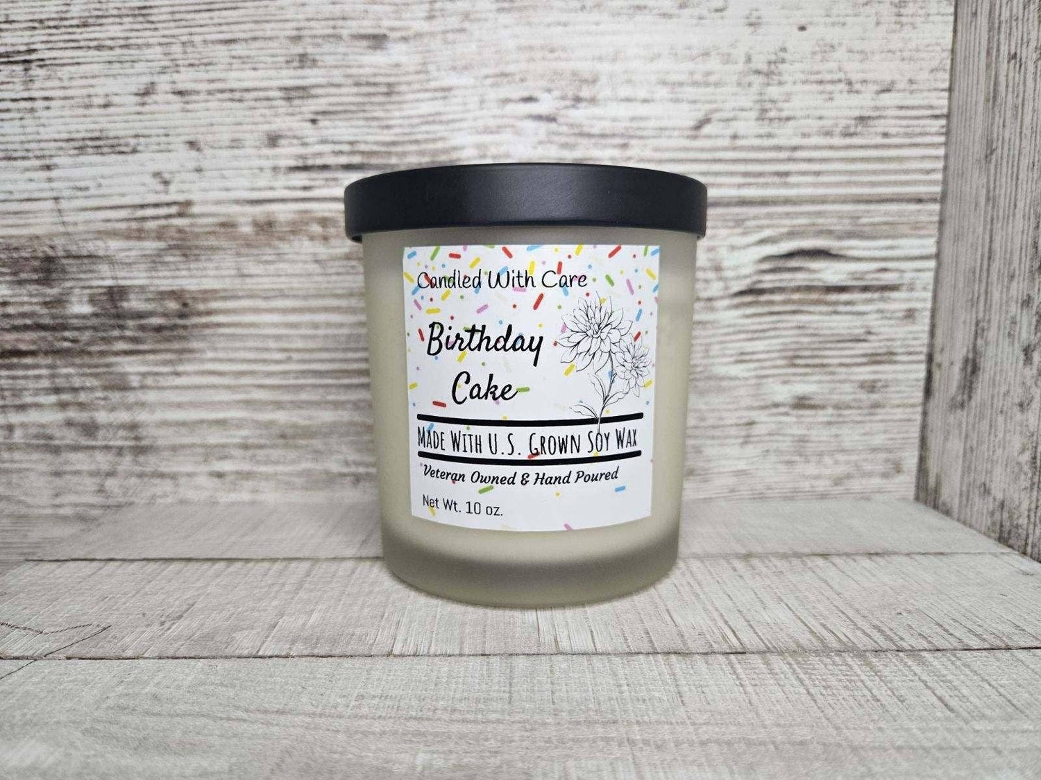Natural Soy Wax Birthday Cake Candle with Wood Wick: 12.5 oz.