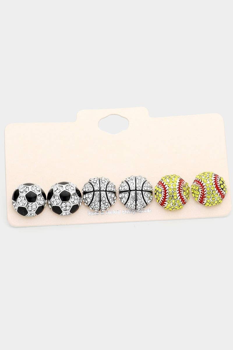 BASEBALL Only Pave Glass Stone Stud Earrings: Baseball