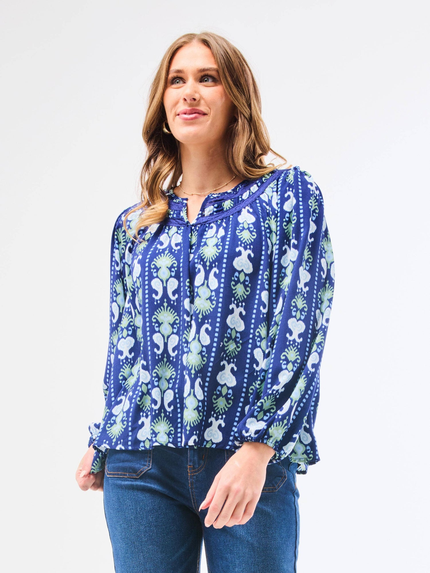Mary Square Janelle Top | Ikat Stripe Navy