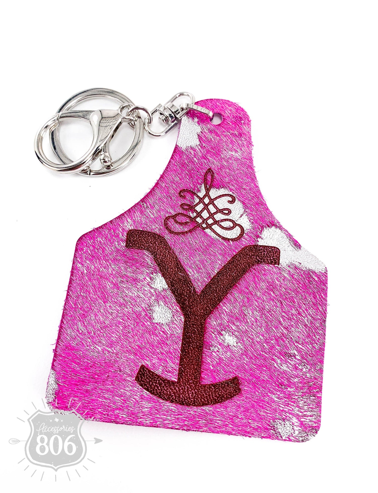 Yellowstone "Y" branded ear tag keychain: Pink