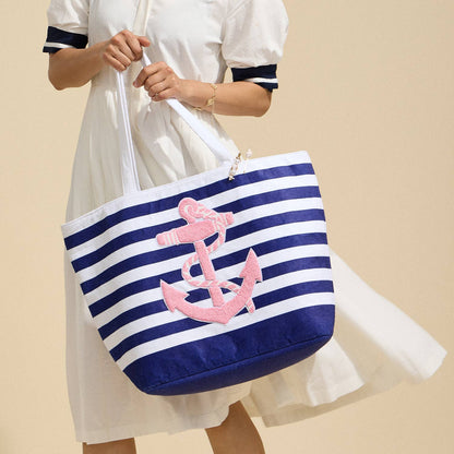 Striped Tote Bag with Anchor Design: Navy / One / 5AG78016