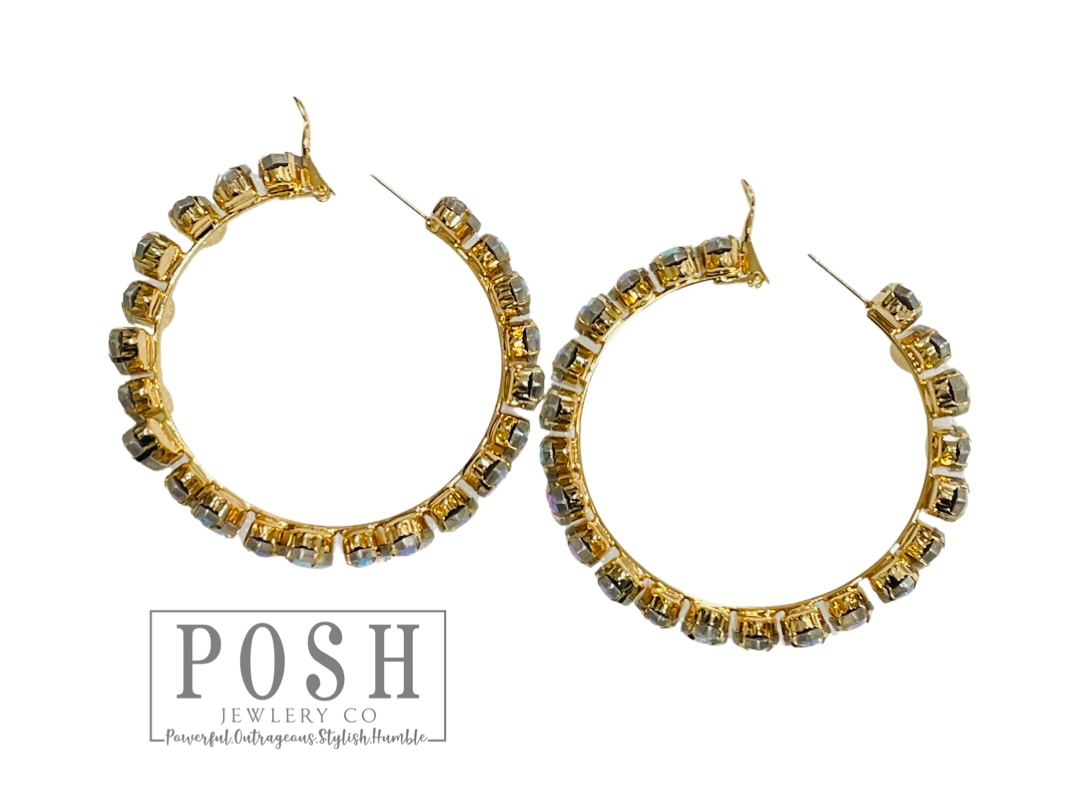 Marquise rhinestone hoop earring, Silver
