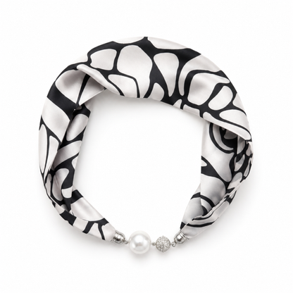 Ellison+Young Satin Twilly Scarf Necklace with Jeweled Magnetic Clasp: Leopard Print