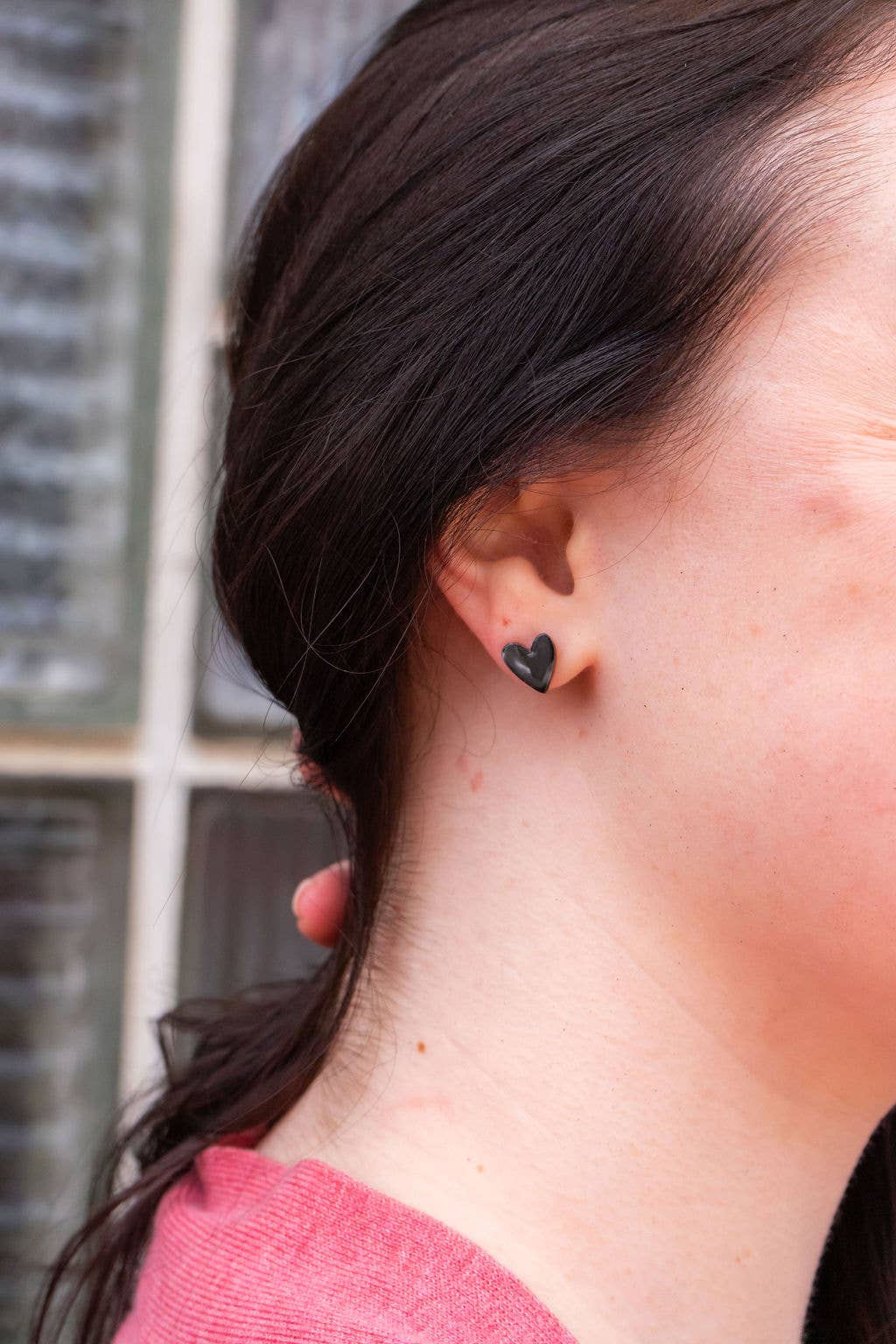 Hand Drawn Heart Studs - Black // Jewelry, Earrings, Gifts, Valentine