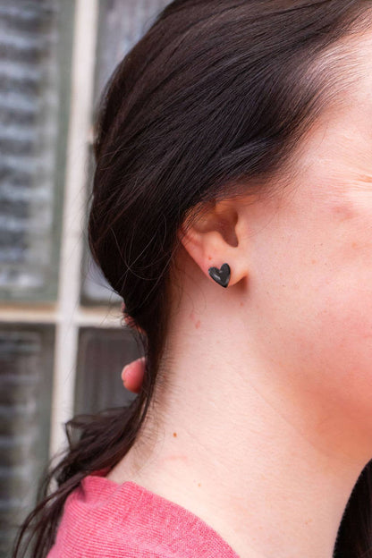 Hand Drawn Heart Studs - Black // Jewelry, Earrings, Gifts, Valentine