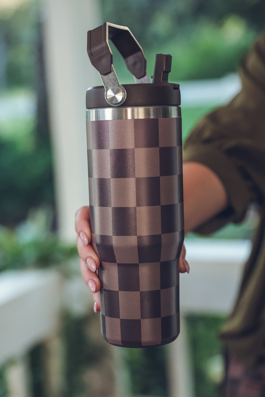 Chocolate Check Travel Tumbler: Chocolate