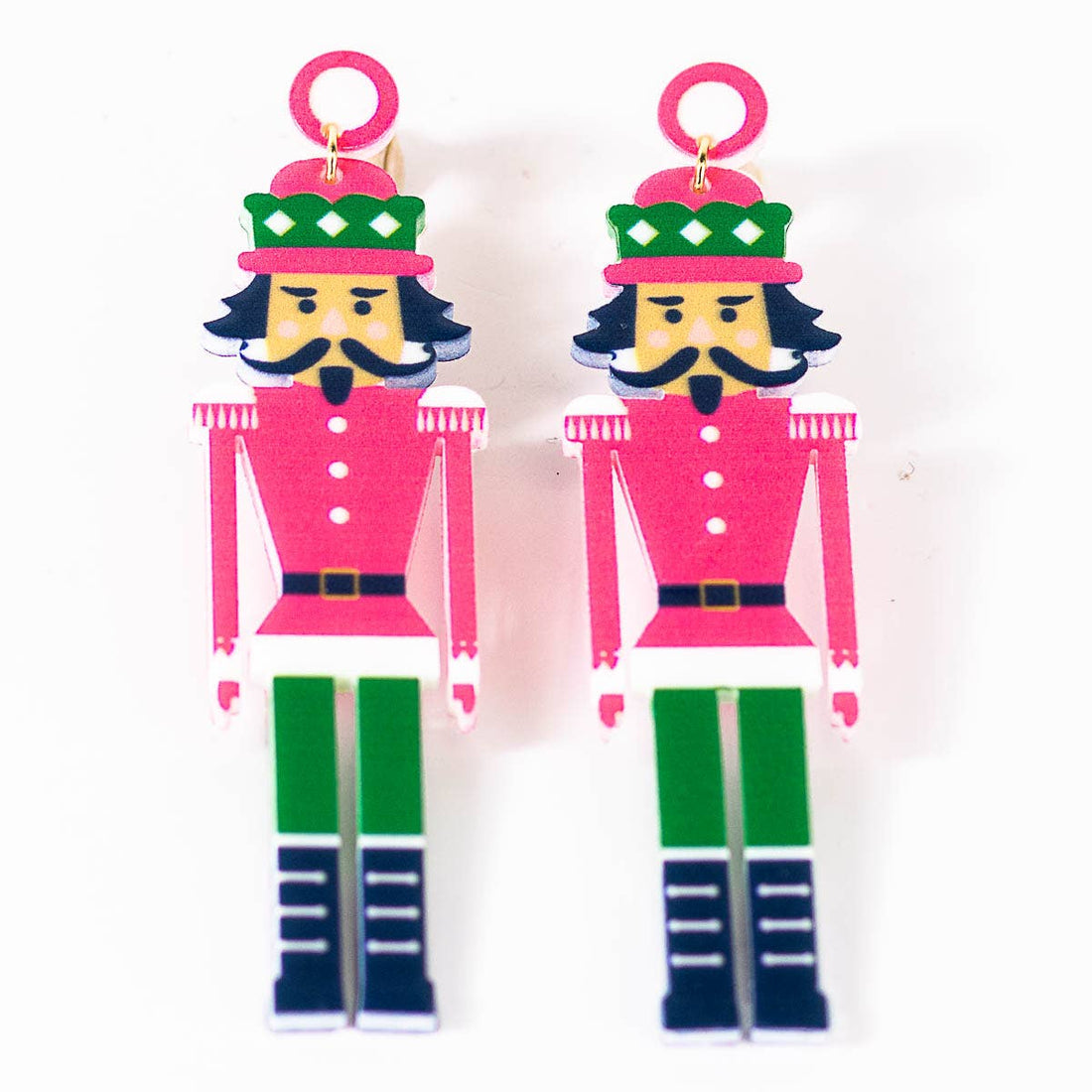 Nutcracker March Earrings   Pink/Green   3&quot;