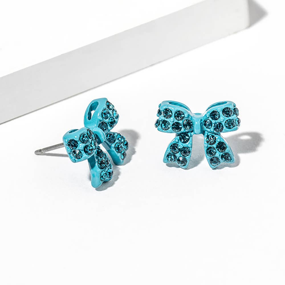 Crystal Rhinestone Bow Stud Earrings: Lt Col Topaz