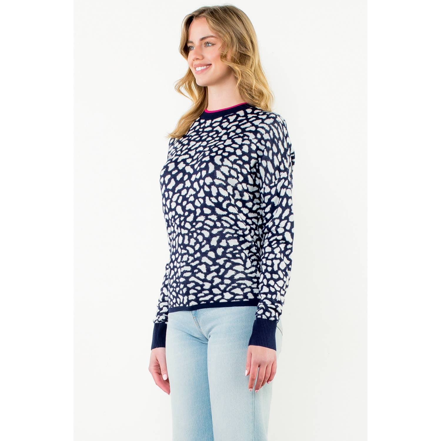 Spotted Pullover Sweater: NAVY