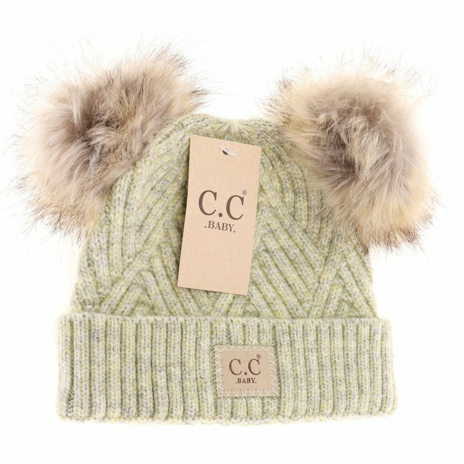 C.C Large Patch Newborn Knit Hat- Baby2060PomPom: Lavender Mix