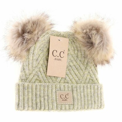 C.C Large Patch Newborn Knit Hat- Baby2060PomPom: Lavender Mix