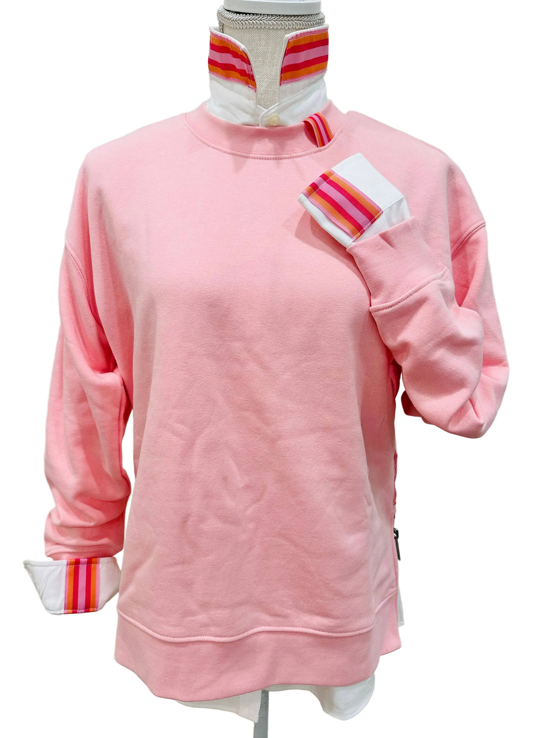 Danny Sweatshirt - Pink w Pink &amp; Orange Stripe Ribbon: Pink w Pink &amp; Orange Stripe Ribbon / M (8-10) L (12-14)