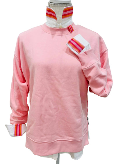 Danny Sweatshirt - Pink w Pink &amp; Orange Stripe Ribbon: Pink w Pink &amp; Orange Stripe Ribbon / M (8-10) L (12-14)