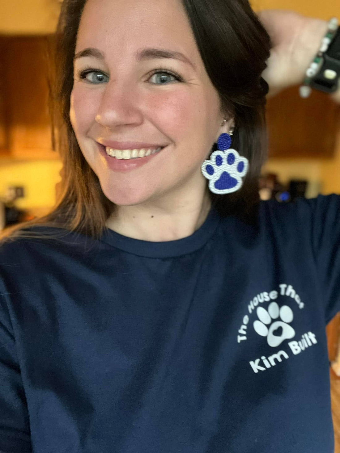 Paw Print Seed Beaded Earrings: Blue/White