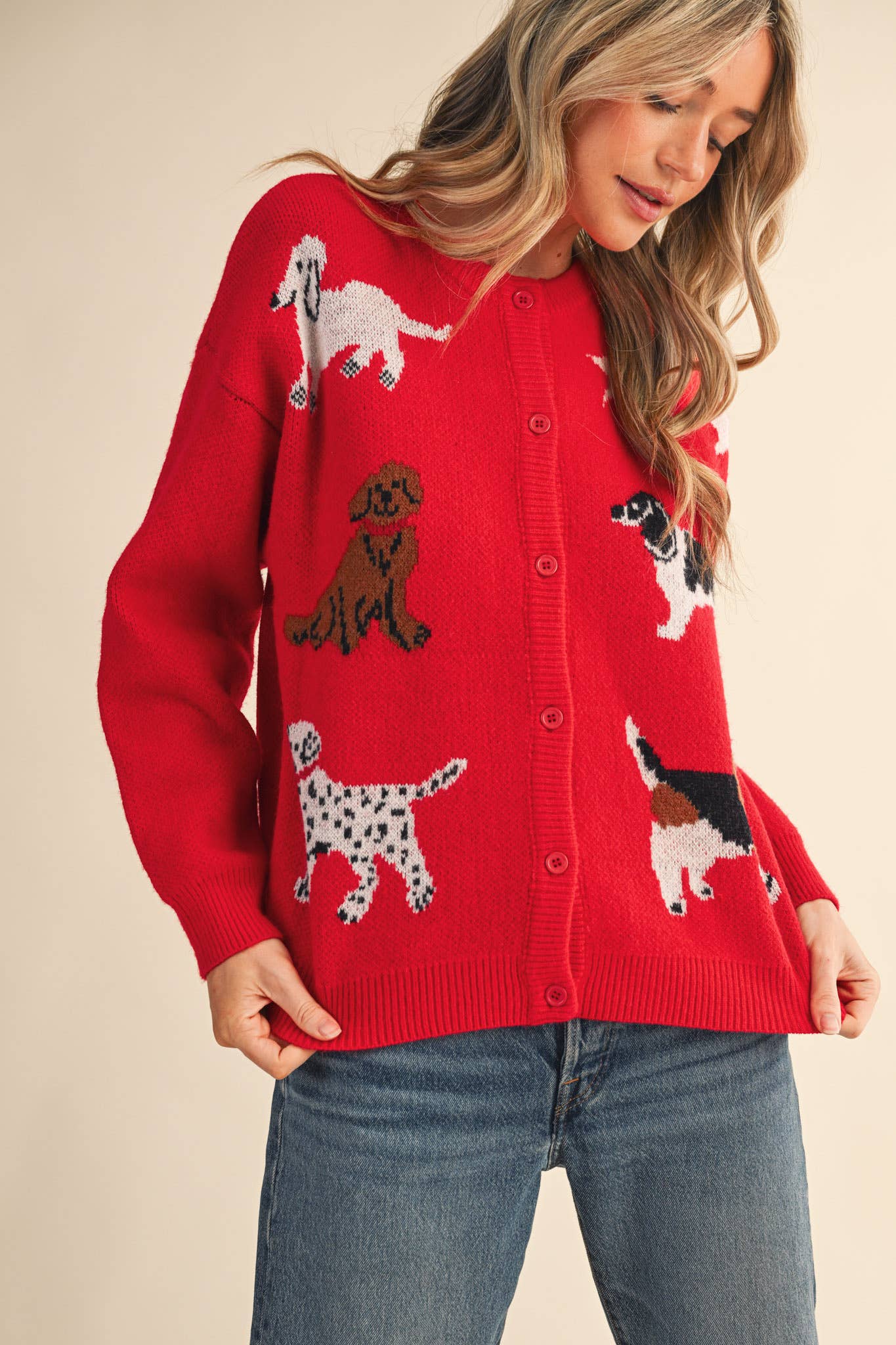 DOG KNIT SWEATER CARDIGAN: Red