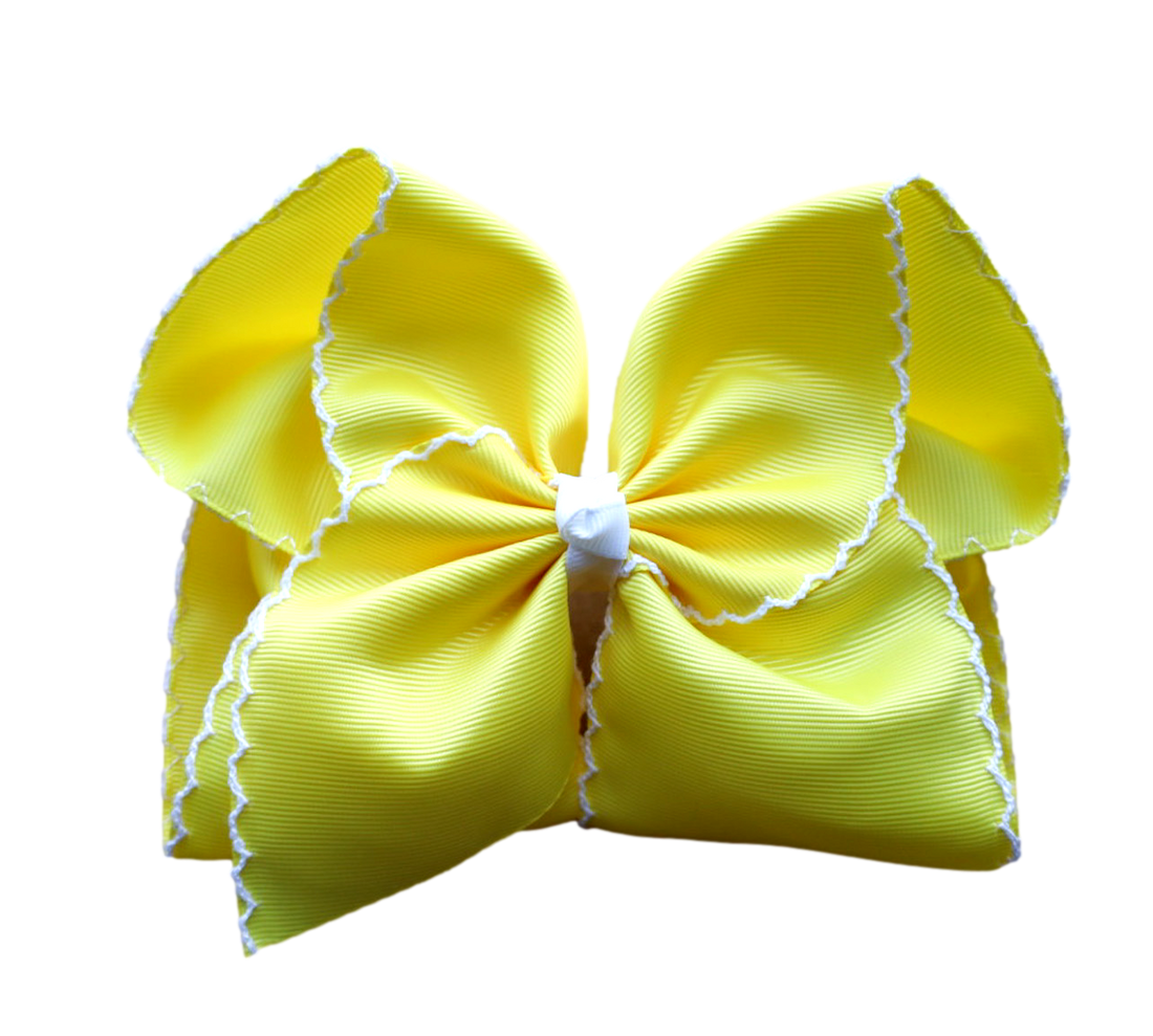 Yellow Moon Stitch Hair Bow : Nylon Headband / 4 inch
