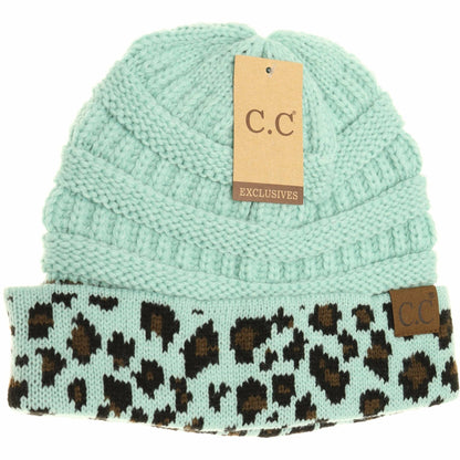 Matching Cuff Leopard Print CC Beanie HAT80: Black