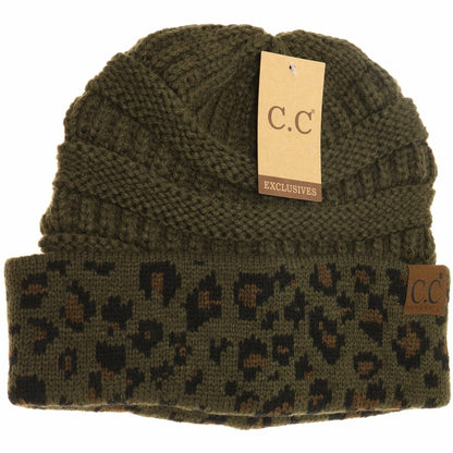 Matching Cuff Leopard Print CC Beanie HAT80: Black