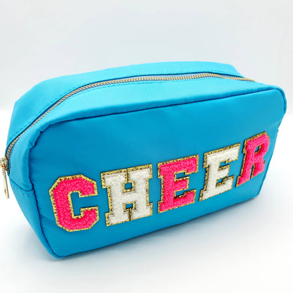 Cosmetic or Toiletry Bag with Varsity Letter Patches: Black with GLAM