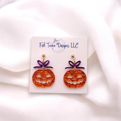 Halloween Pumpkin Acrylic Earrings - Jack-o-lantern Earrings