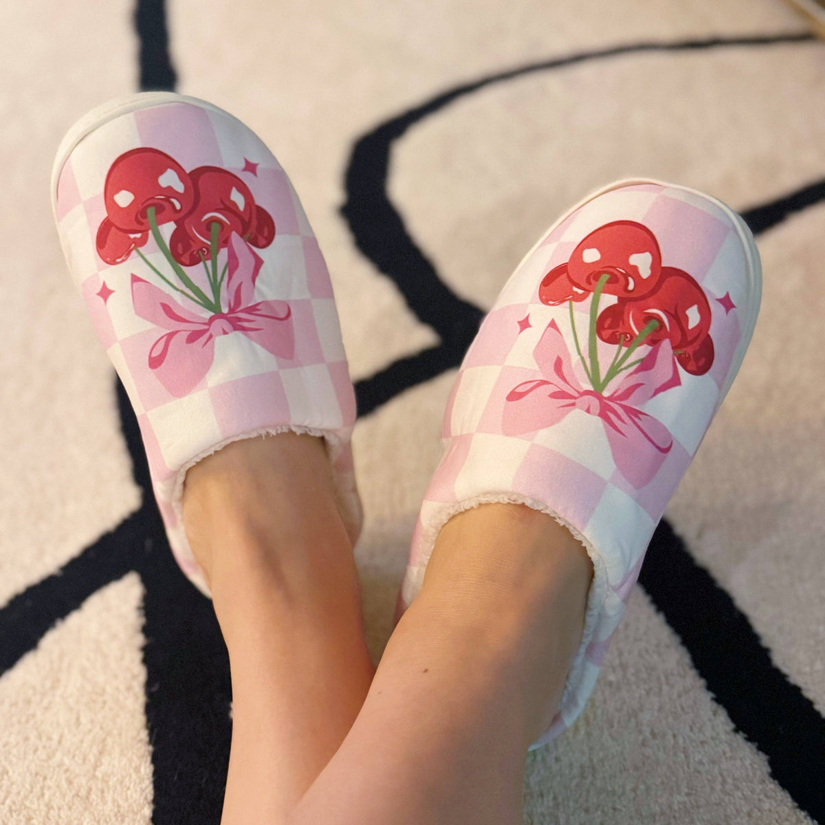 Cherry Bow Check Lounge Slippers - Sweet &amp; Cozy: S/M