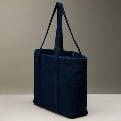 Quilted Tote Bag with Woven Texture: Light Blue / One / 5AG78035