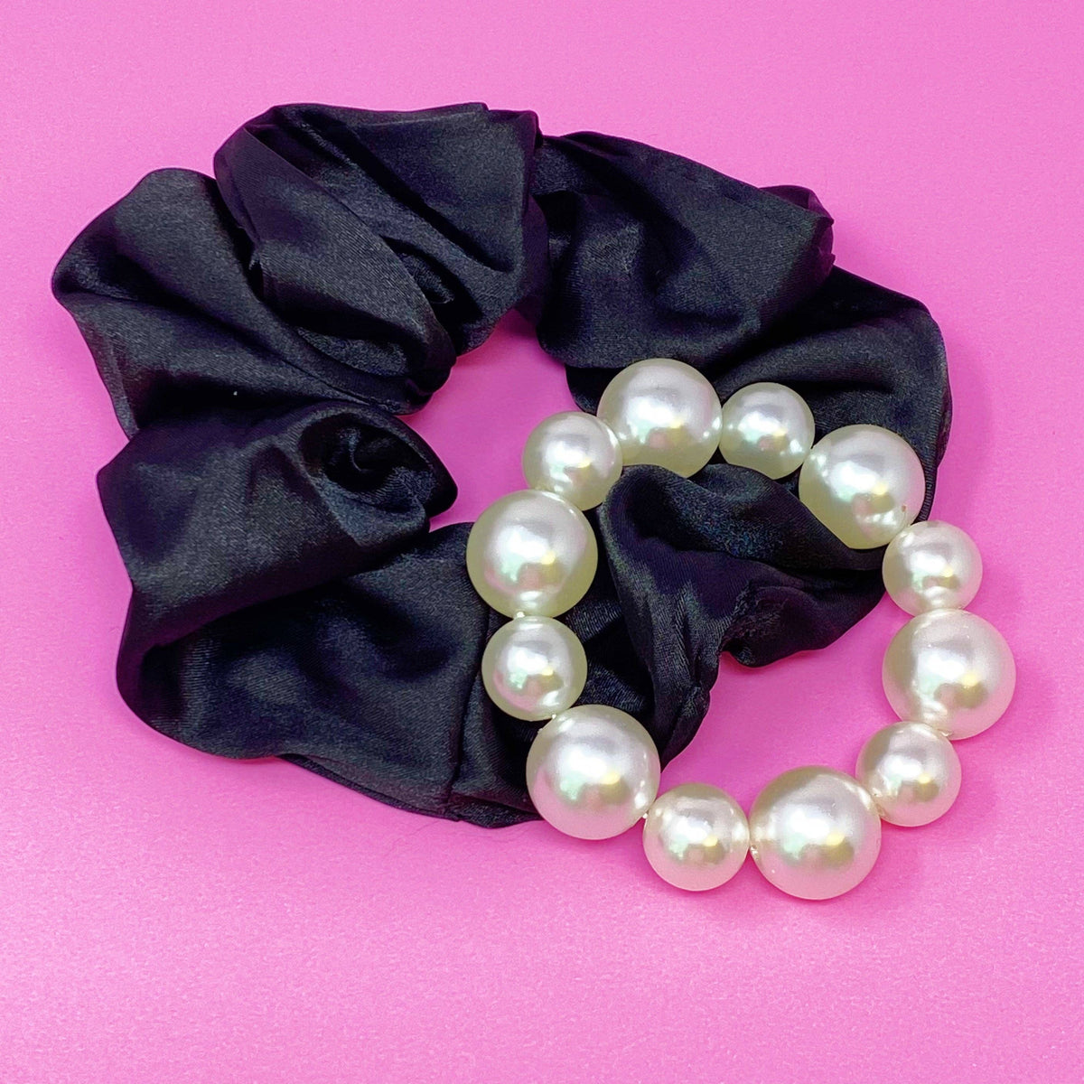Pearl &amp; Satin Scrunchie Set: Jeweled Pink