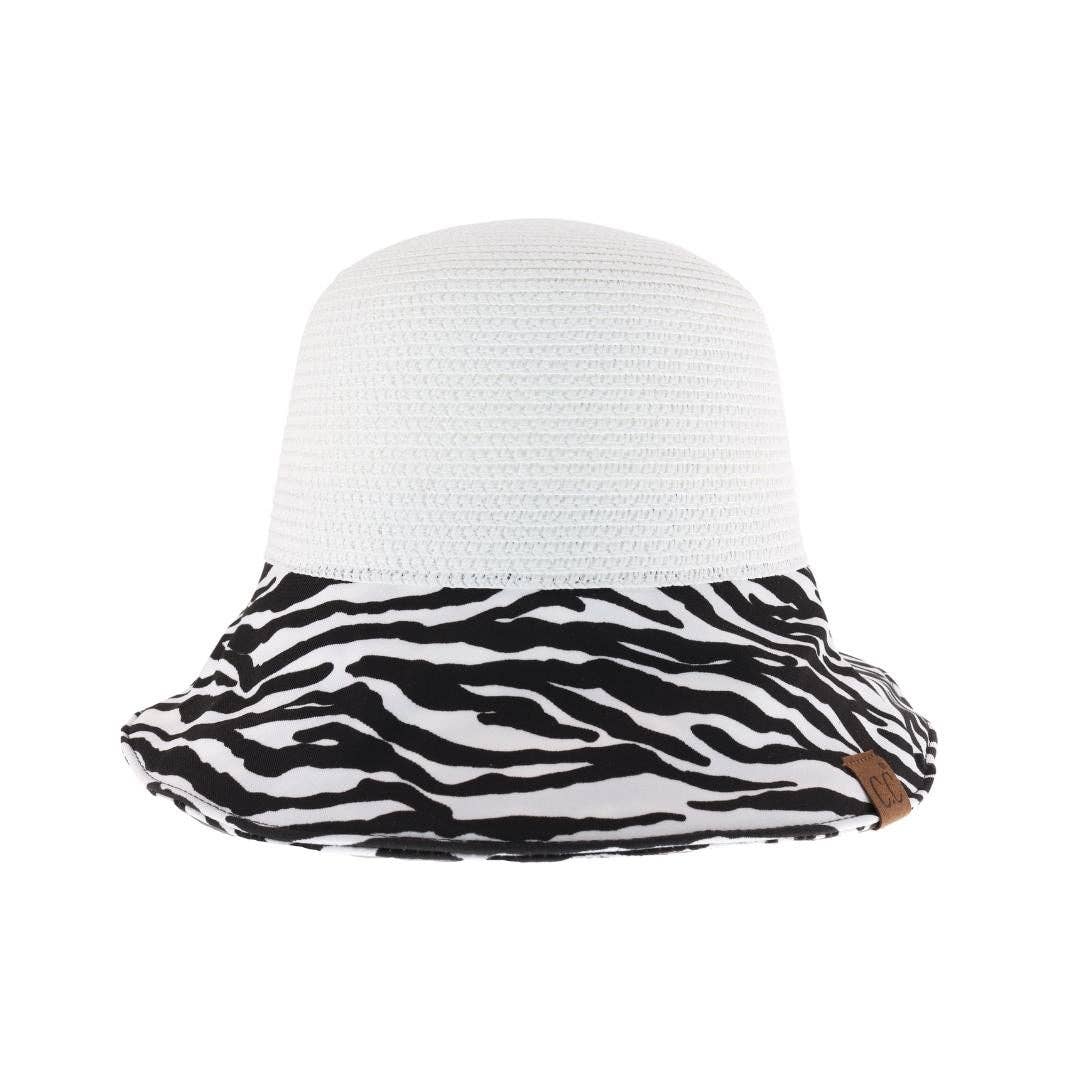 Zebra Print Straw Cloche C.C Sun Hat ST3927: White