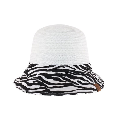 Zebra Print Straw Cloche C.C Sun Hat ST3927: White
