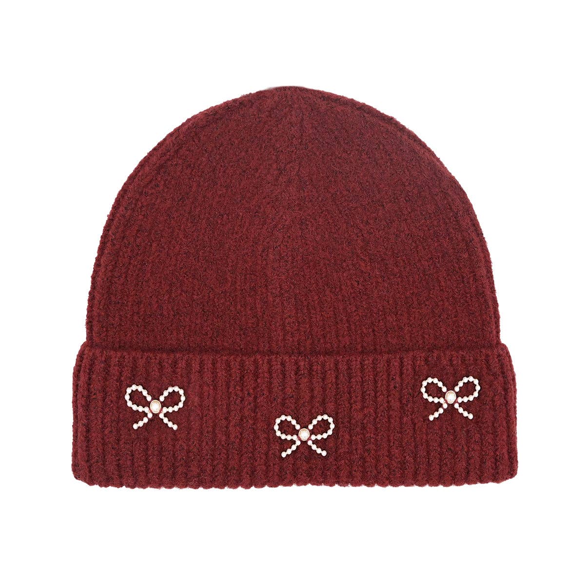 Pearl Bow Embellished Cuff C.C Beanie HTE0148: Ivory