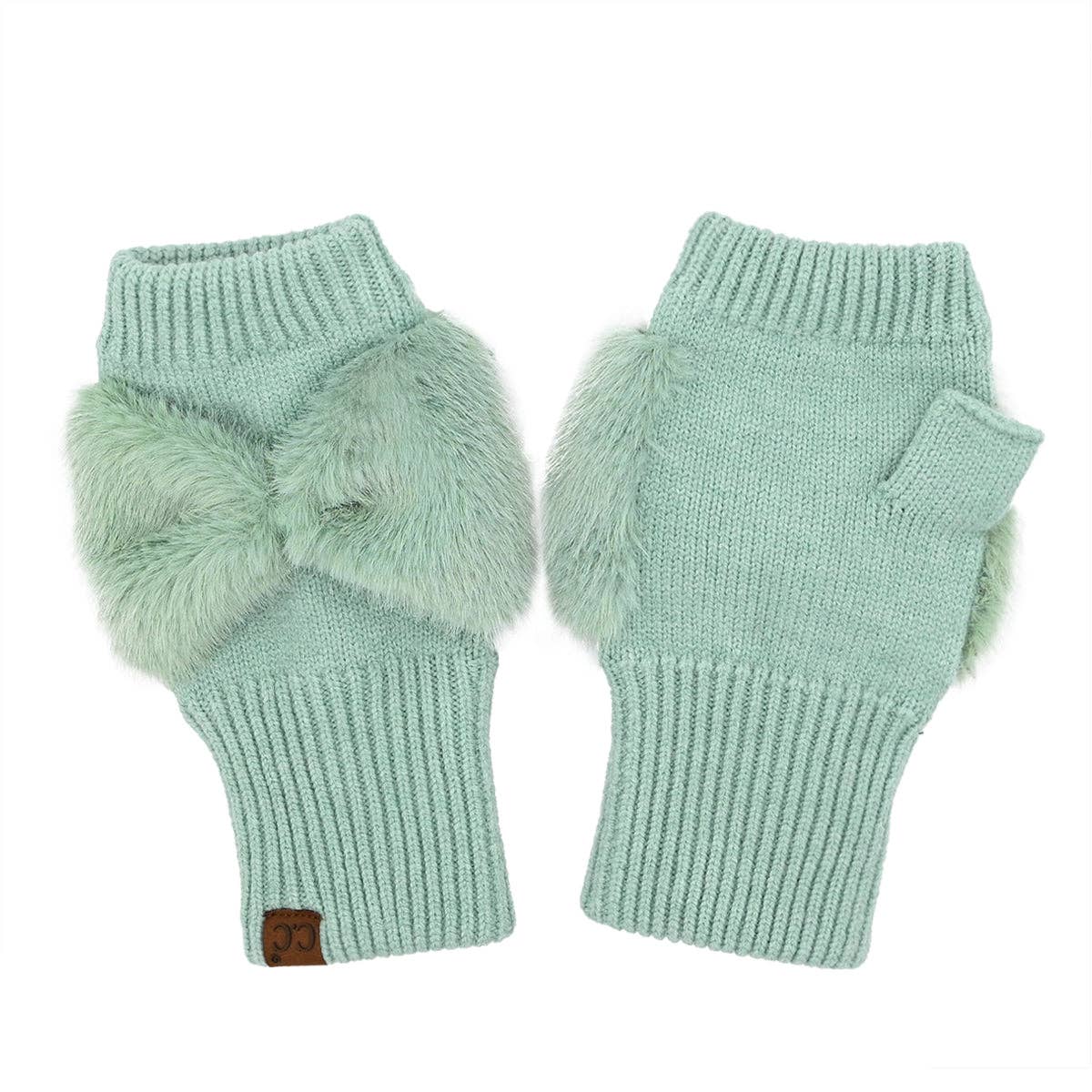 Faux Fur Bow Fingerless C.C Gloves FGE0155: Black