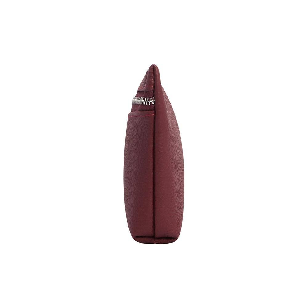 Genuine Leather RFID Crossbody Wallet: WineRed